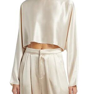 NONCHALANT LABEL Emilia Crop Satin Top Silky Long Sleeve Blouse Champagne Size S